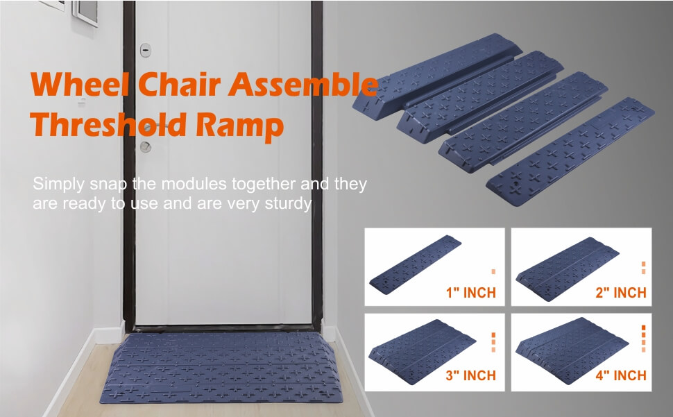 Wheel Chair Assemble Threshold Ramp: Simply snap the modules together and they are ready to use and are very sturdy;