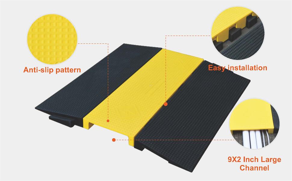 Adopting anti-slip patterns, easy to install, 9X2 inch large channels, prevent various wires from being damaged by pedestrian and traffic.