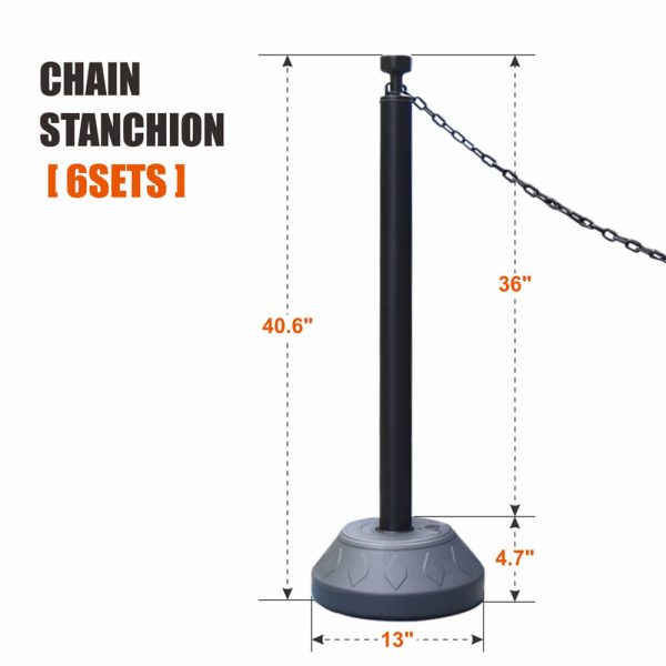 Black Chain Stanchion with Water Filled Base,6 Sets. Product Dimension.