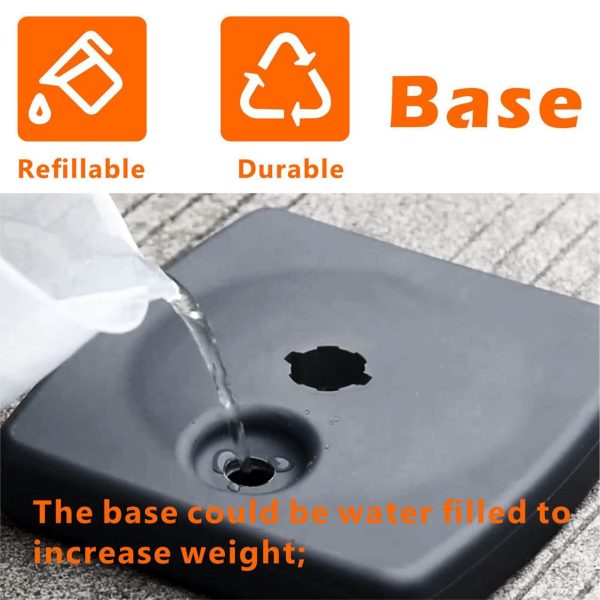 The base can be filled with water to increase weight, making it difficult to pour out. It is more durable and easy to assemble and disassemble.