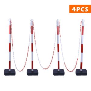 Traffic Chain Stanchion 4 Sets Easy Assemble with Post , Base and Chain. The base could be water filled to increase weight. Easy to install and transfer. The appearance has a prominent warning effect.