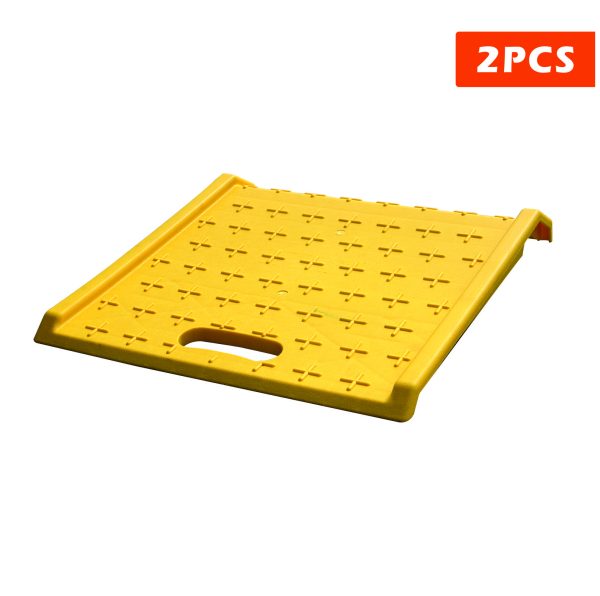 Portable Curb Ramp 2PCS Made of tough Polymer with light weight; Anti-Slip Pattern Design; 4"- 6" height curb; Supports up to 10000 lbs; Color yellow, strong visibility；