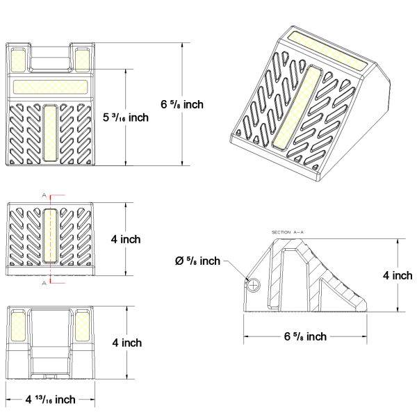 Heavy Duty Wheel Chock Product dimensions.